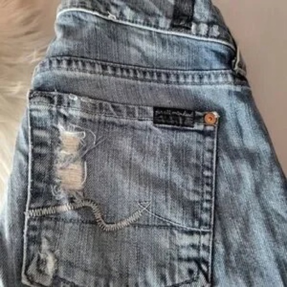 7 For All Mankind Skinny Jeans - Light Wash Blue with Distressing - Picture 5 of 6